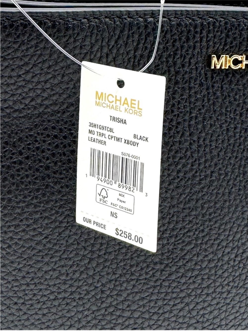 Michael Kors Trisha Medium Pebbled Leather Crossbody Bag Black/Gold - Picture 10 of 10